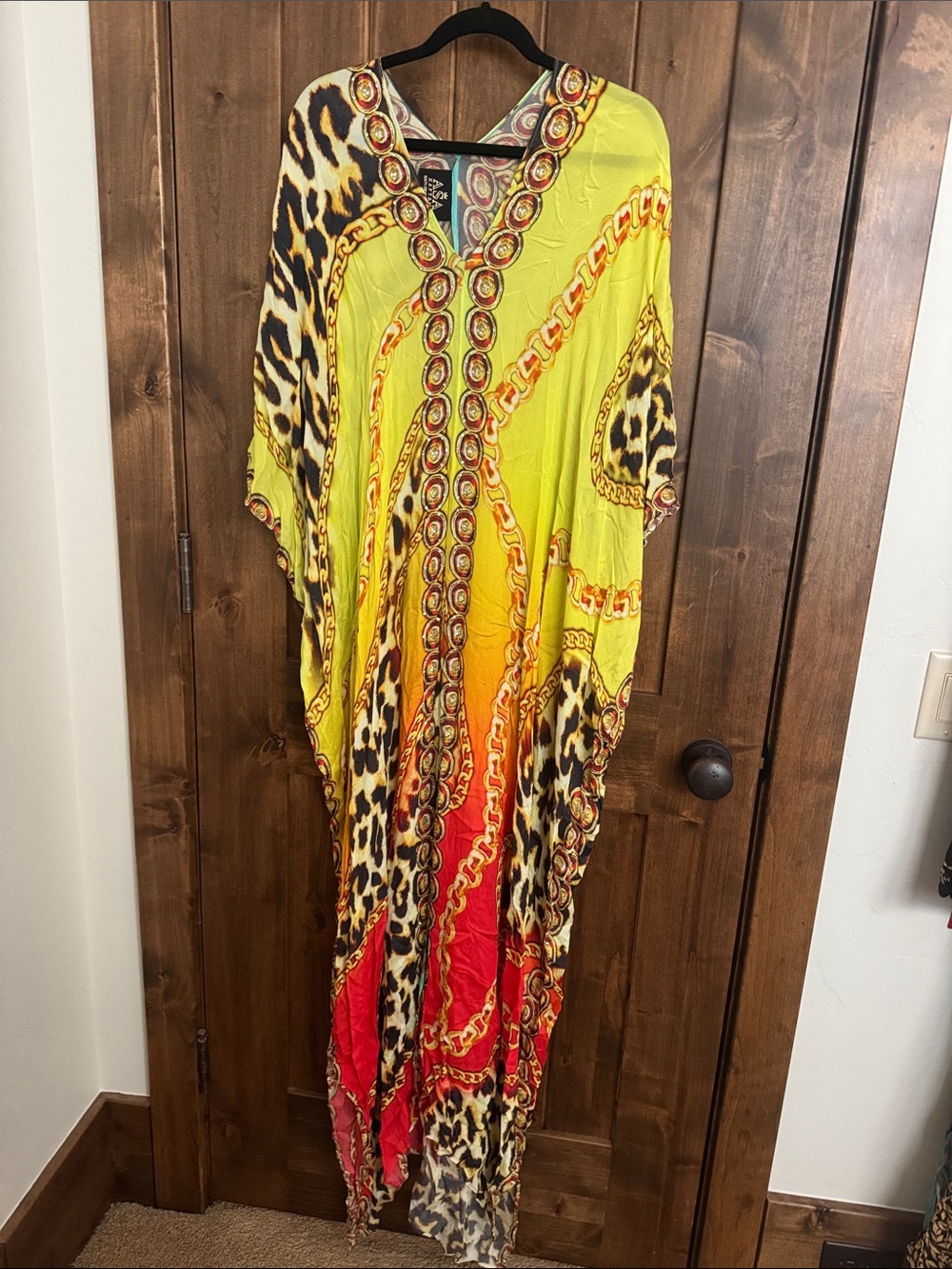 Asa Kaftan Vibrant Leopard & Chain Print Caftan - Yellow, Red, Black